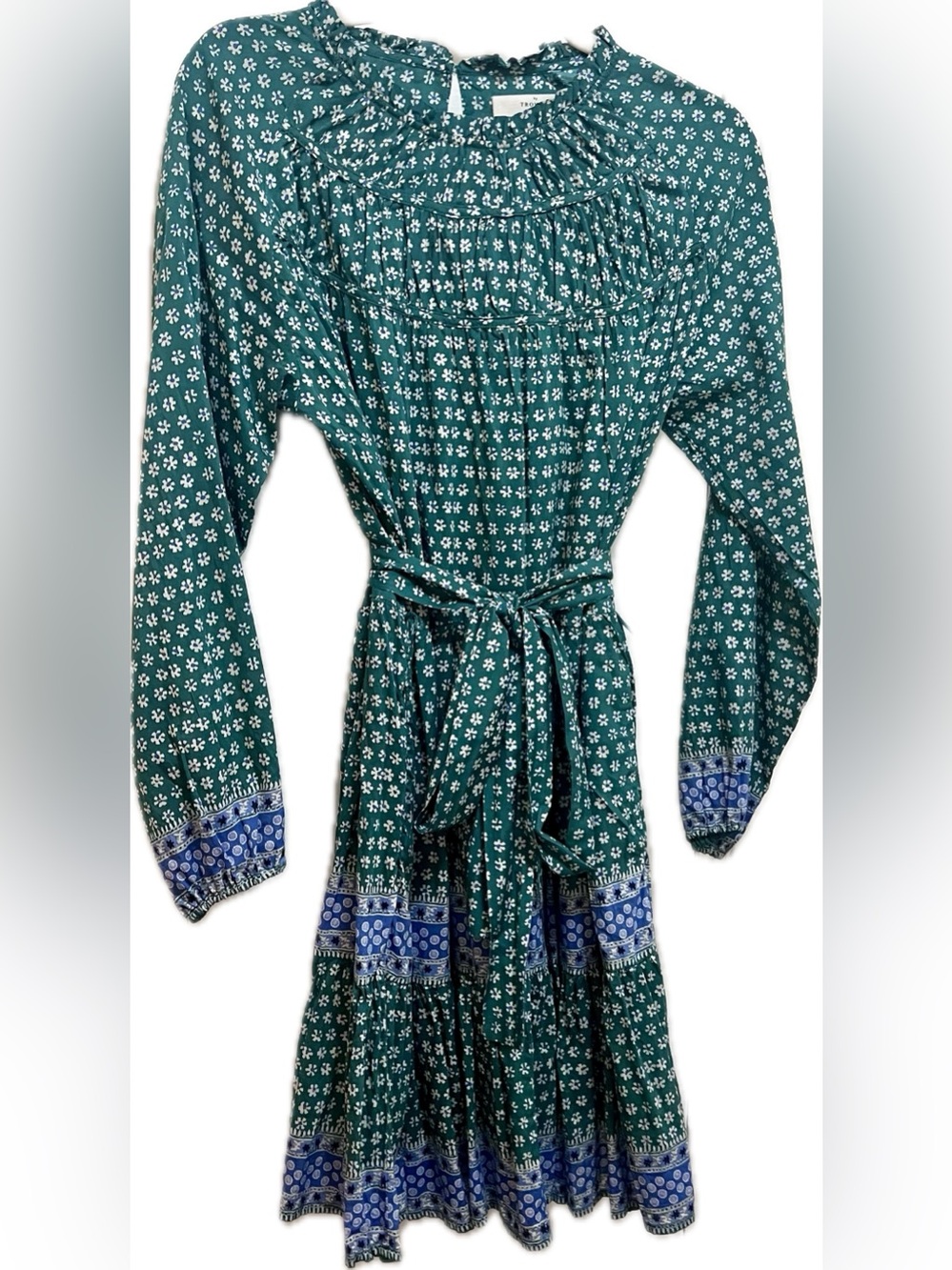 Trovata Birds of Paradis Green Cotton Long Sleeve Short Dress Size S